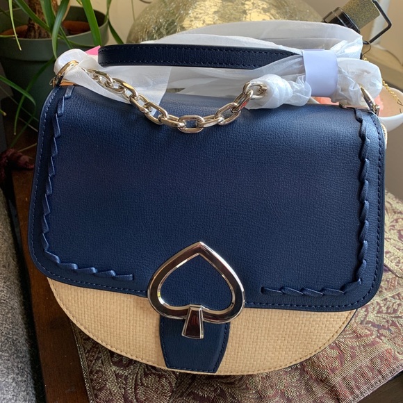 LIMITED EDITION🔥Authentic Kate Spade leather/straw woven turn lock flap Crosby - Picture 7 of 12